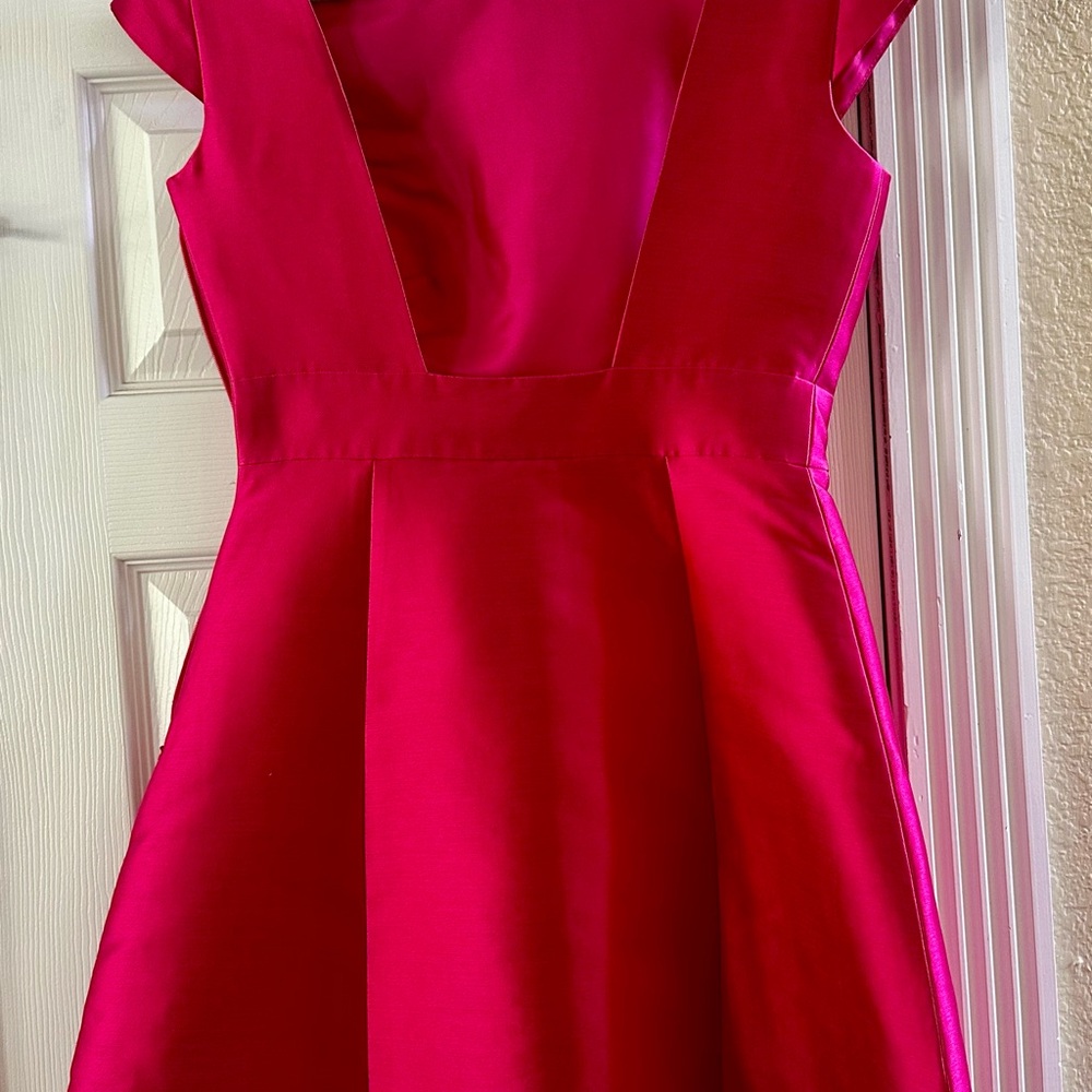 kate spade Hot Pink Satin Fit-and-Flare Dress - Picture 2 of 2